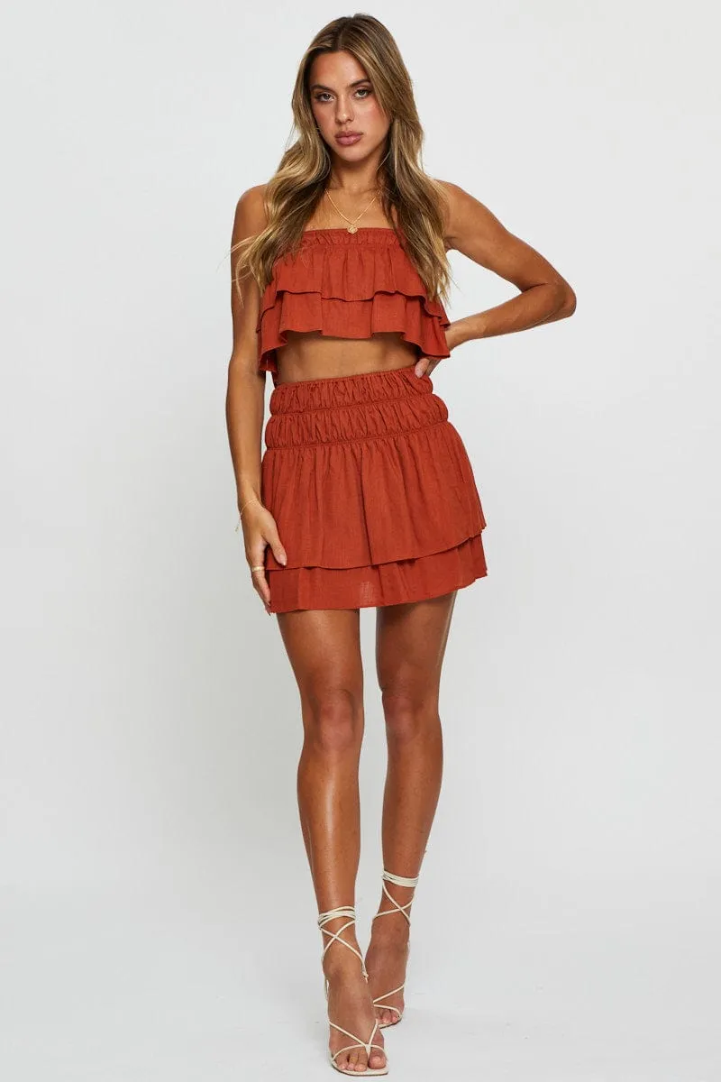 Brown Mini Skirt High Rise