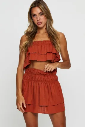 Brown Mini Skirt High Rise