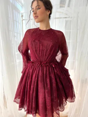 Burgundy Dantelle Mini Dress