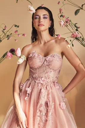 Butterfly Garden Tea Cocktail & Bridesmaid Formal Gown | Midi Length | Cute Strapless Boned Bodice | Vintage Princess Dress ALA1195