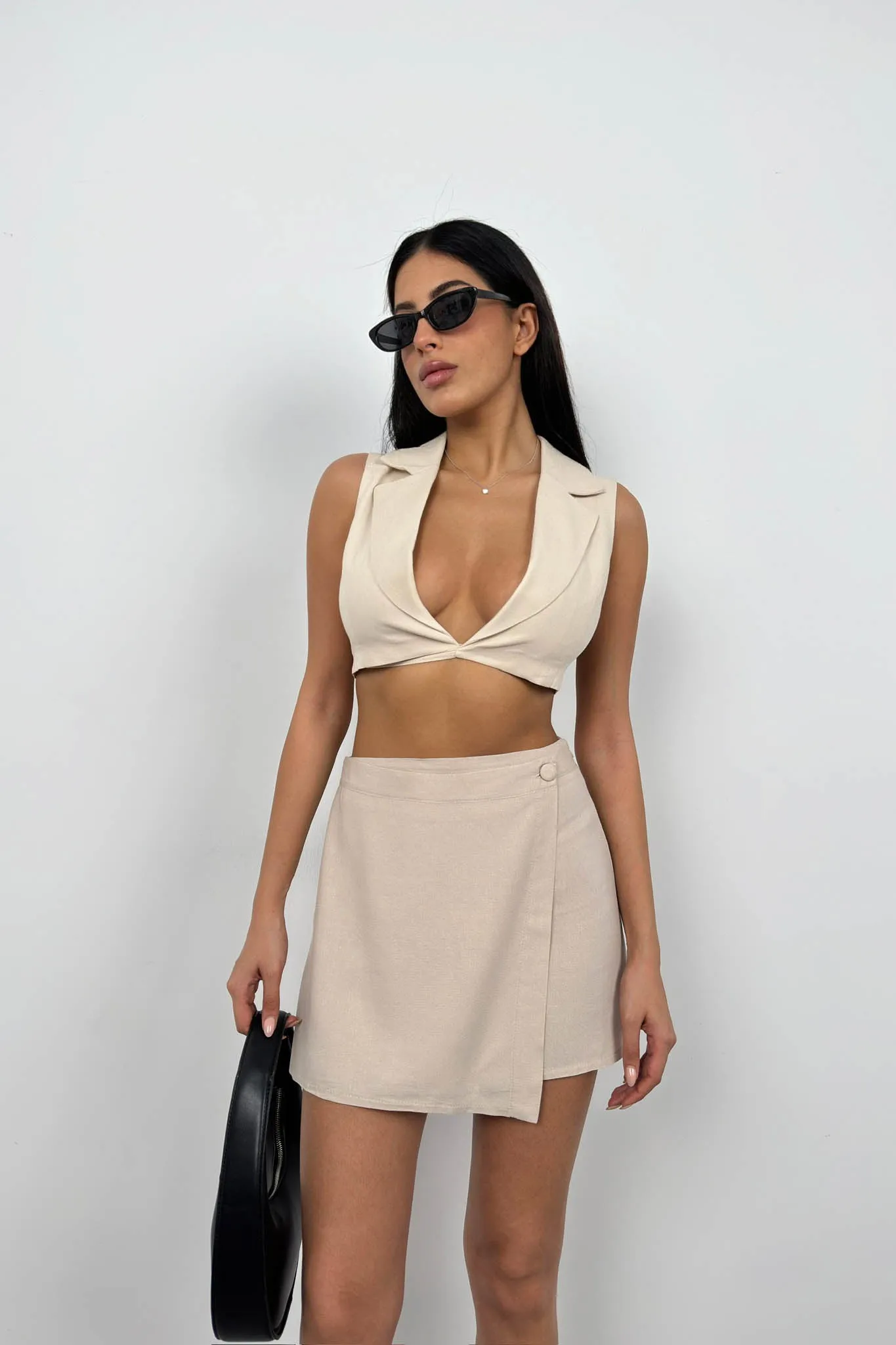 Buttoned Linen Skirt