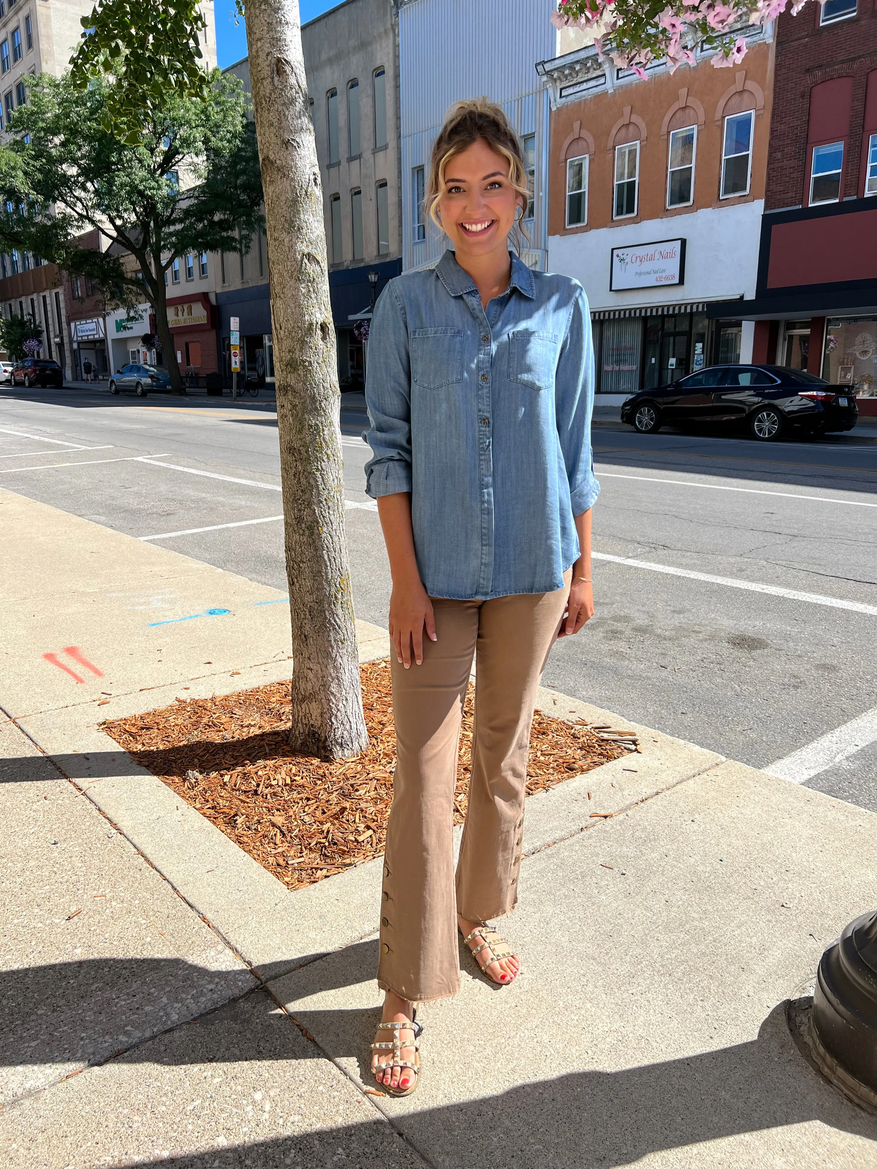 Charlie B. Flared Pants w/ Side Buttons - Chestnut