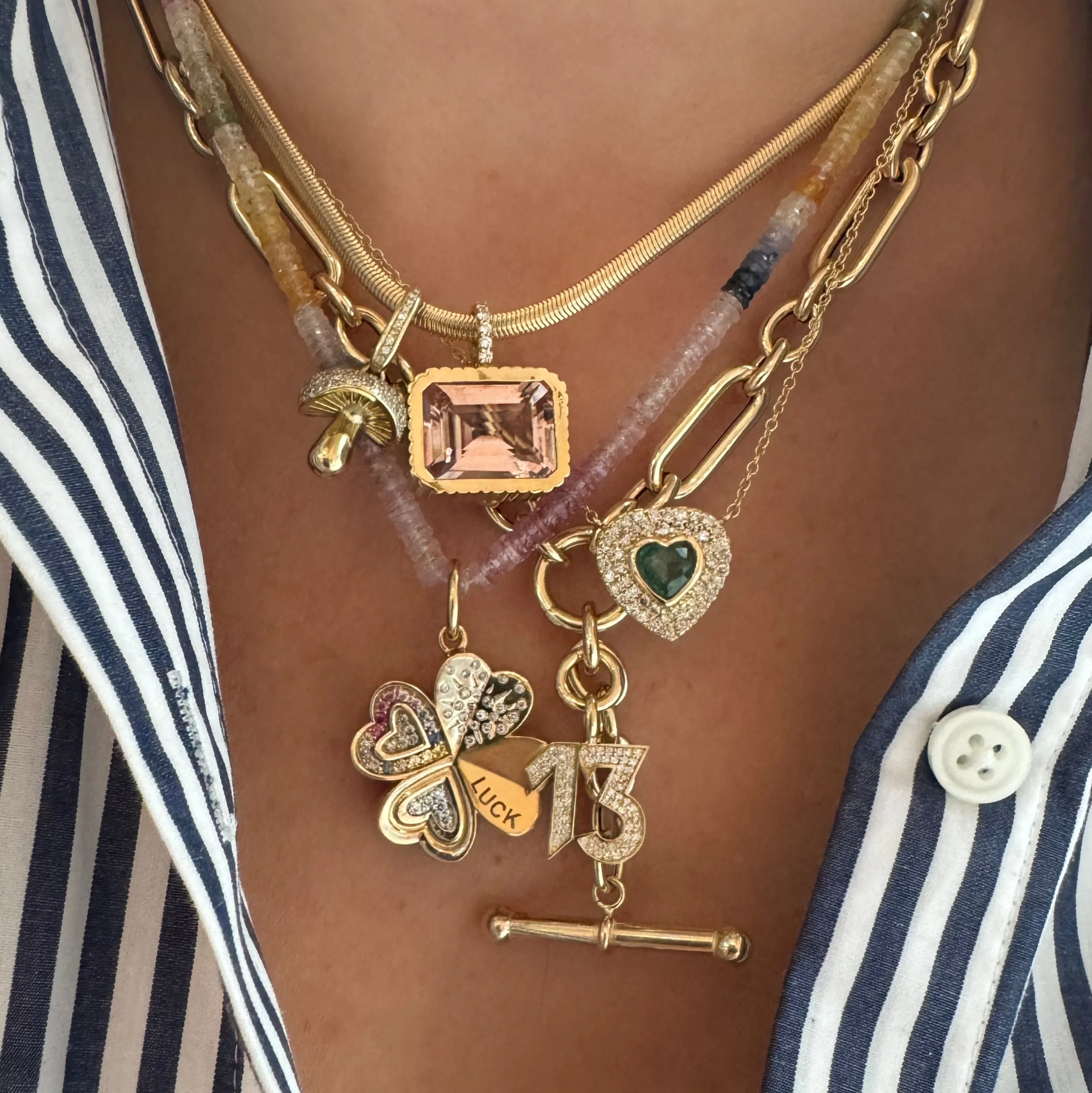 Chunky Mixed Link Toggle Chain Lariat Necklace
