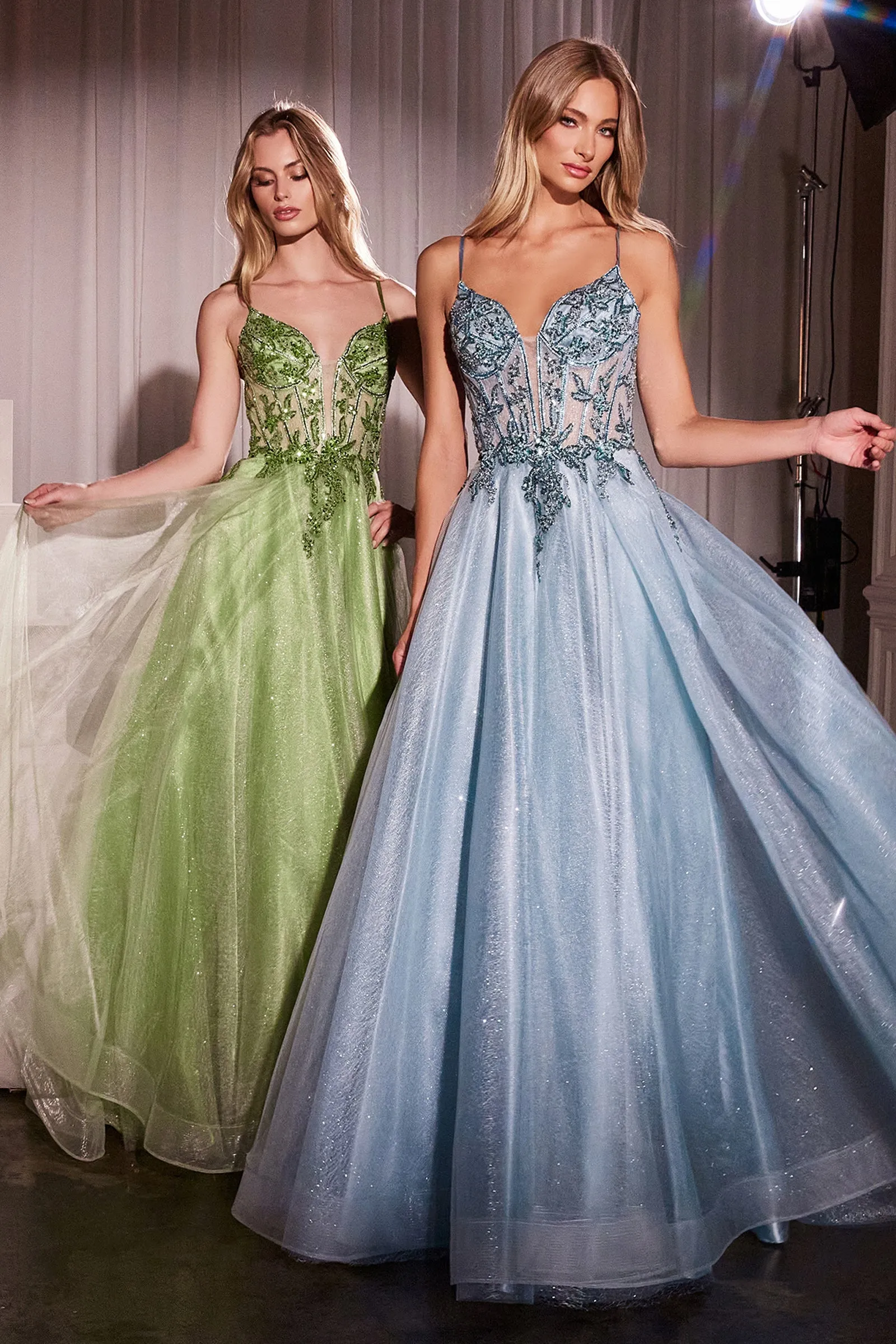 CINDERELLA DIVINE CC0881 A-Line Layered Tulle Gown & Lace Embellished Bodice