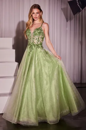 CINDERELLA DIVINE CC0881 A-Line Layered Tulle Gown & Lace Embellished Bodice