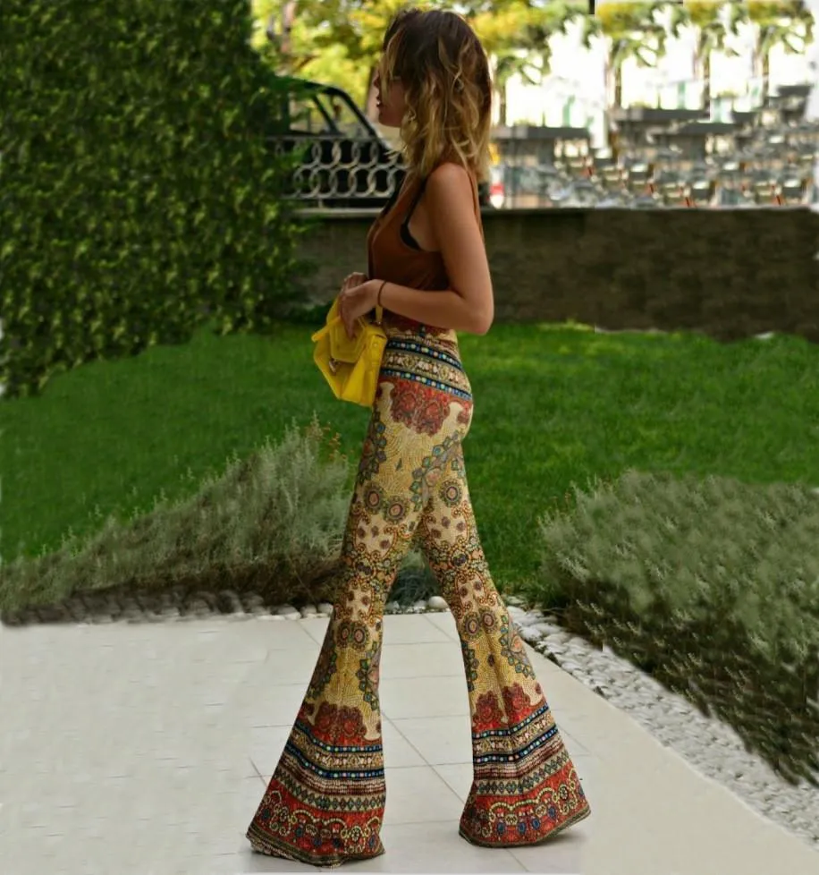 Clearance Skinny Flower Print Fashion Bell-bottom Retro Pants