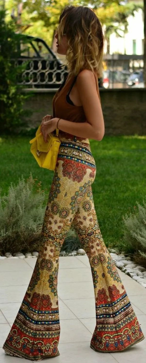Clearance Skinny Flower Print Fashion Bell-bottom Retro Pants