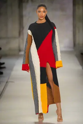 Color-Block Cable Knit Maxi Dress