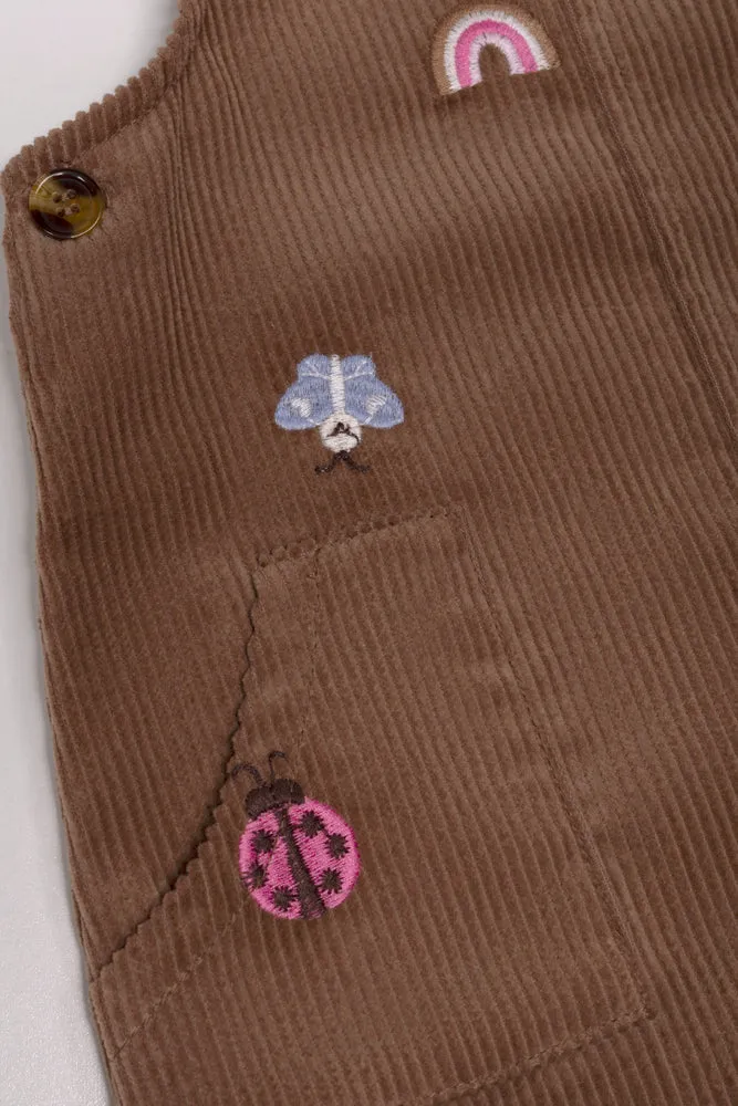 Corduroy Pinafore Set With Tights Brown