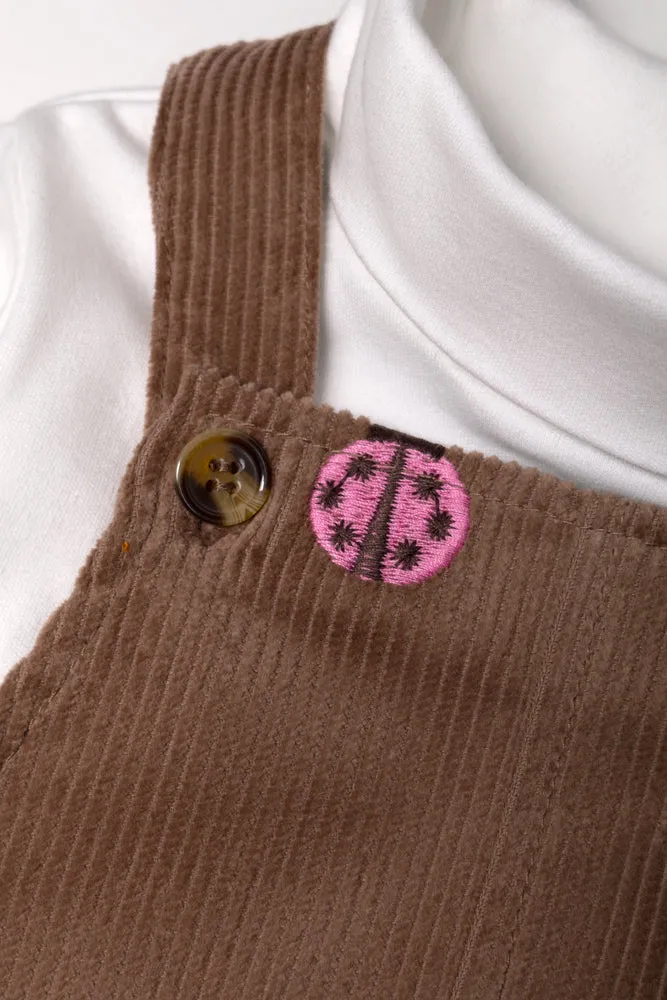 Corduroy Pinafore Set With Tights Brown