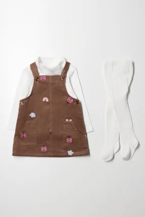 Corduroy Pinafore Set With Tights Brown