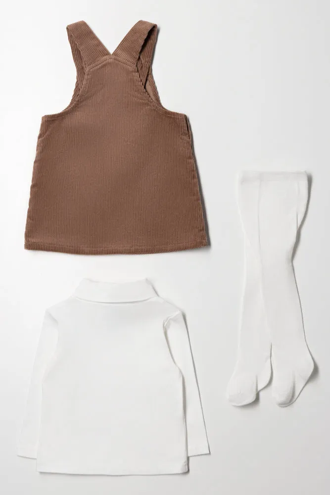 Corduroy Pinafore Set With Tights Brown