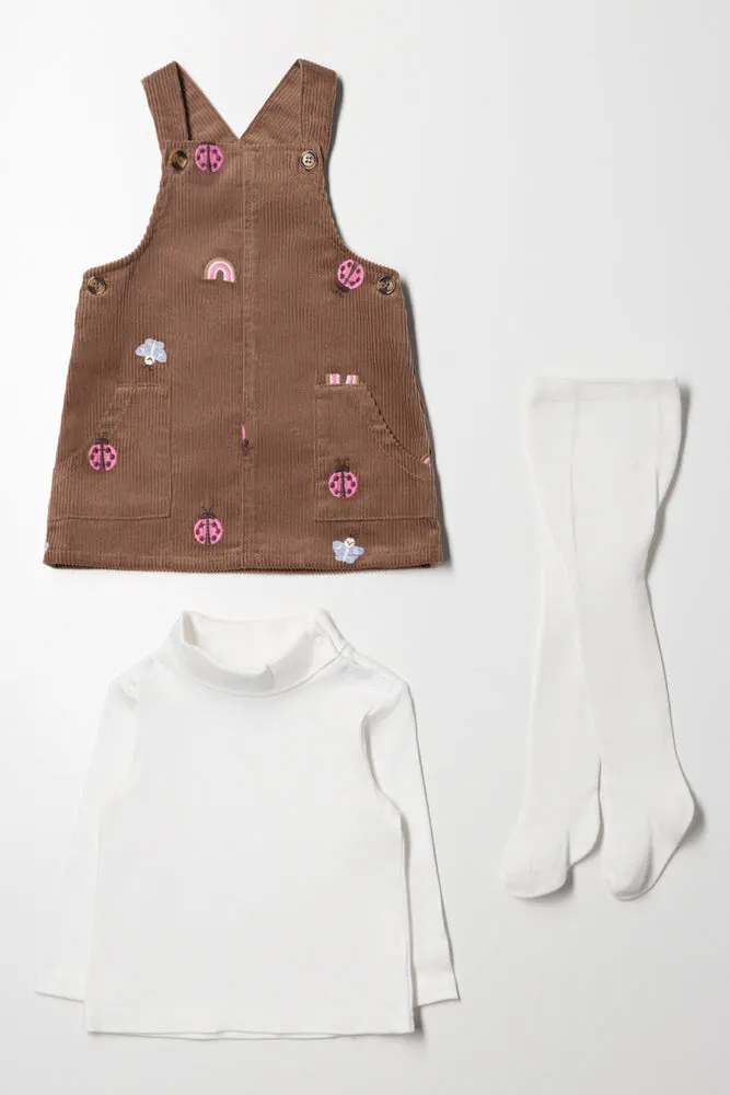 Corduroy Pinafore Set With Tights Brown