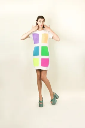 Courreges c.1980's White with Neon Colored Square Knit Dress
