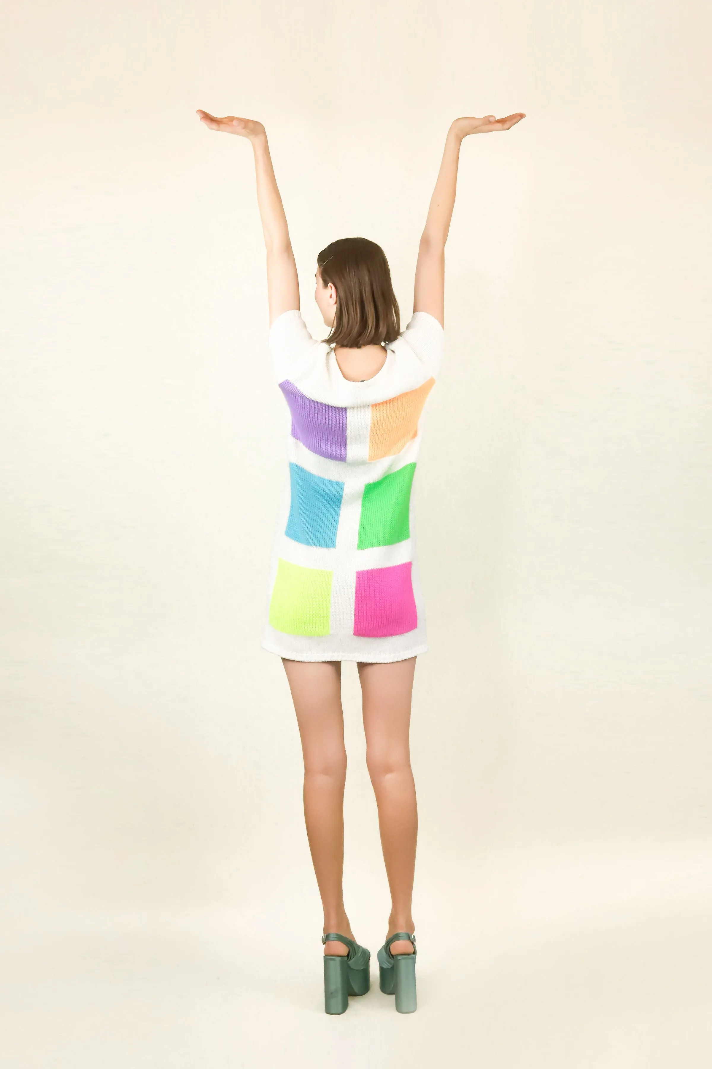 Courreges c.1980's White with Neon Colored Square Knit Dress