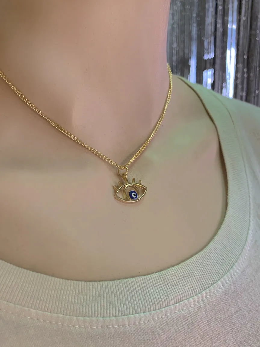 Dainty Evil Eye Pendant   Chain