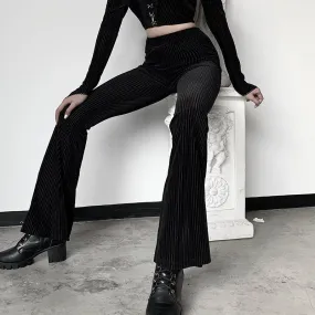 Dark Retro High Waist slim drop bell flared pants ins suede pit strip casual wide leg trousers for girls