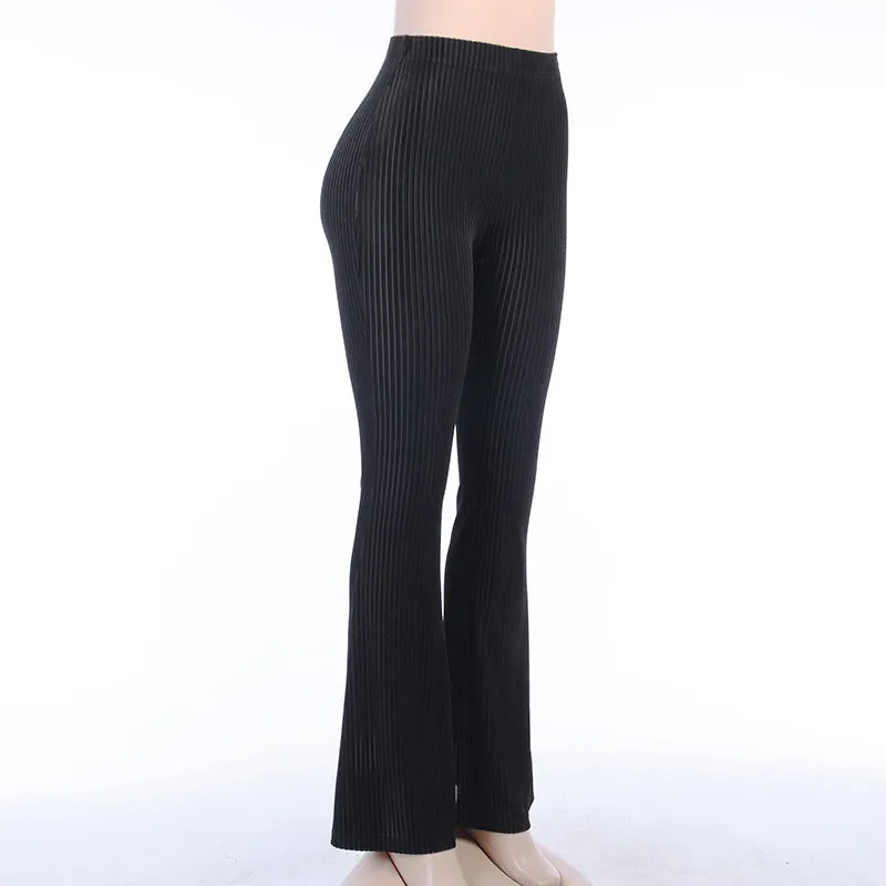 Dark Retro High Waist slim drop bell flared pants ins suede pit strip casual wide leg trousers for girls