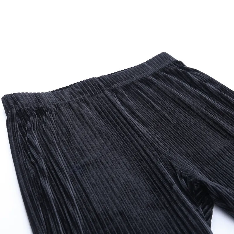 Dark Retro High Waist slim drop bell flared pants ins suede pit strip casual wide leg trousers for girls
