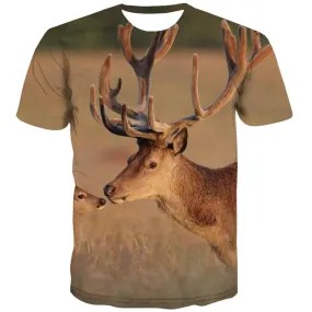 Deer T-shirt Men Animal T shirts Funny Lovely Tshirts Cool Short Sleeve Fashion