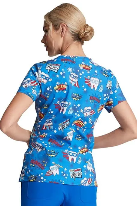 Dickies Women's V-Neck Print Scrub Top | Super Smile