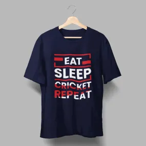 Eat Sleep Cricket Repeat Round Neck Over Size T-Shirt