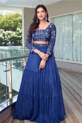 Electric Blue Gathered Skirt With Embellished Blouse