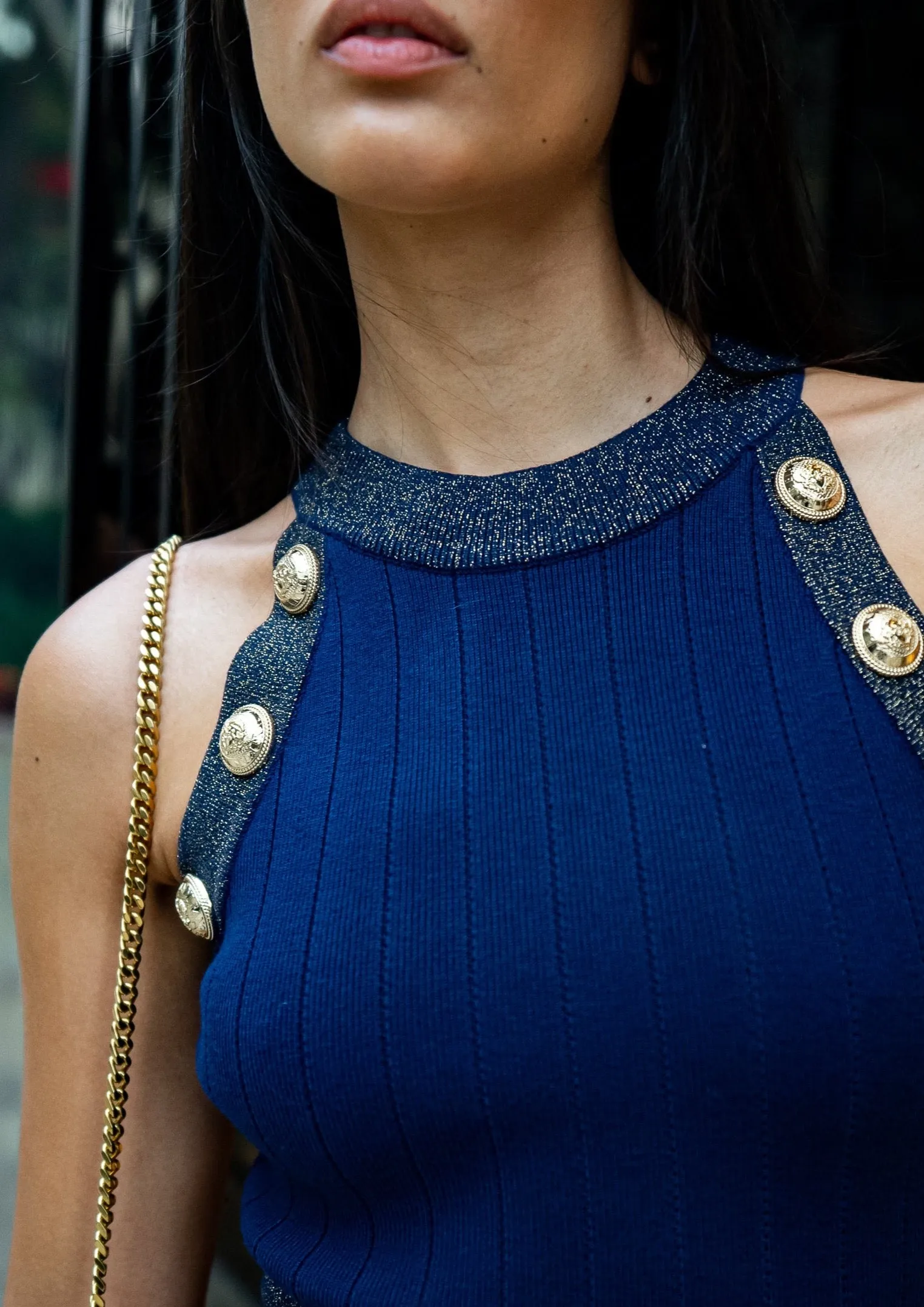 Eleni Midi Metallic Knit Dress - Royal Blue
