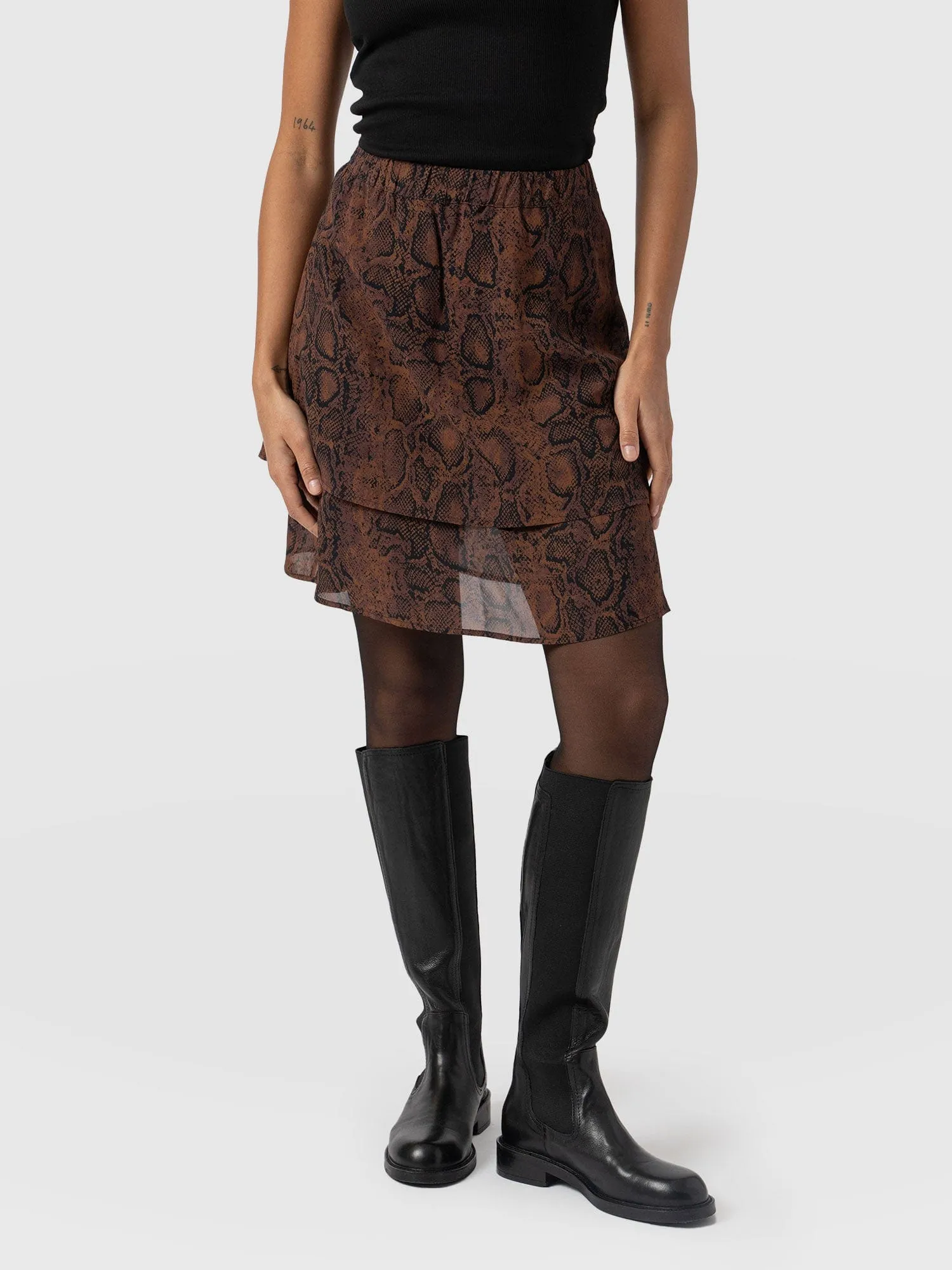 Etta Mini Layered Skirt - Brown Snake