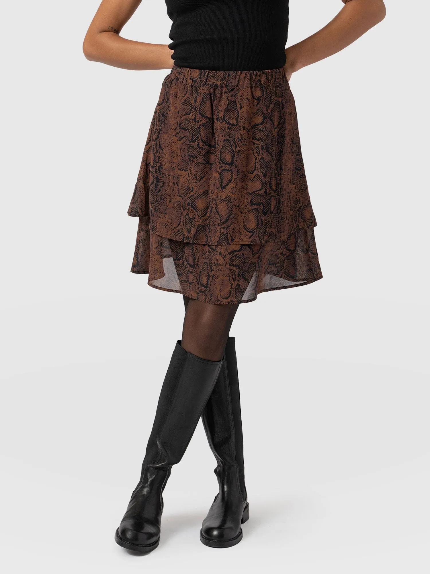 Etta Mini Layered Skirt - Brown Snake