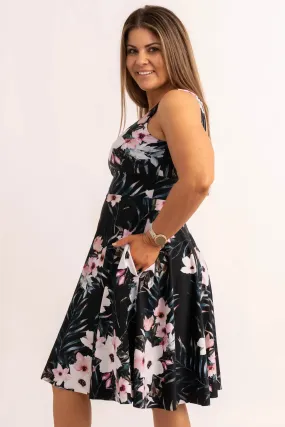 Exotic At Heart Silky - Scoop Neck Comfort Crop Midi Dress W/ Pockets