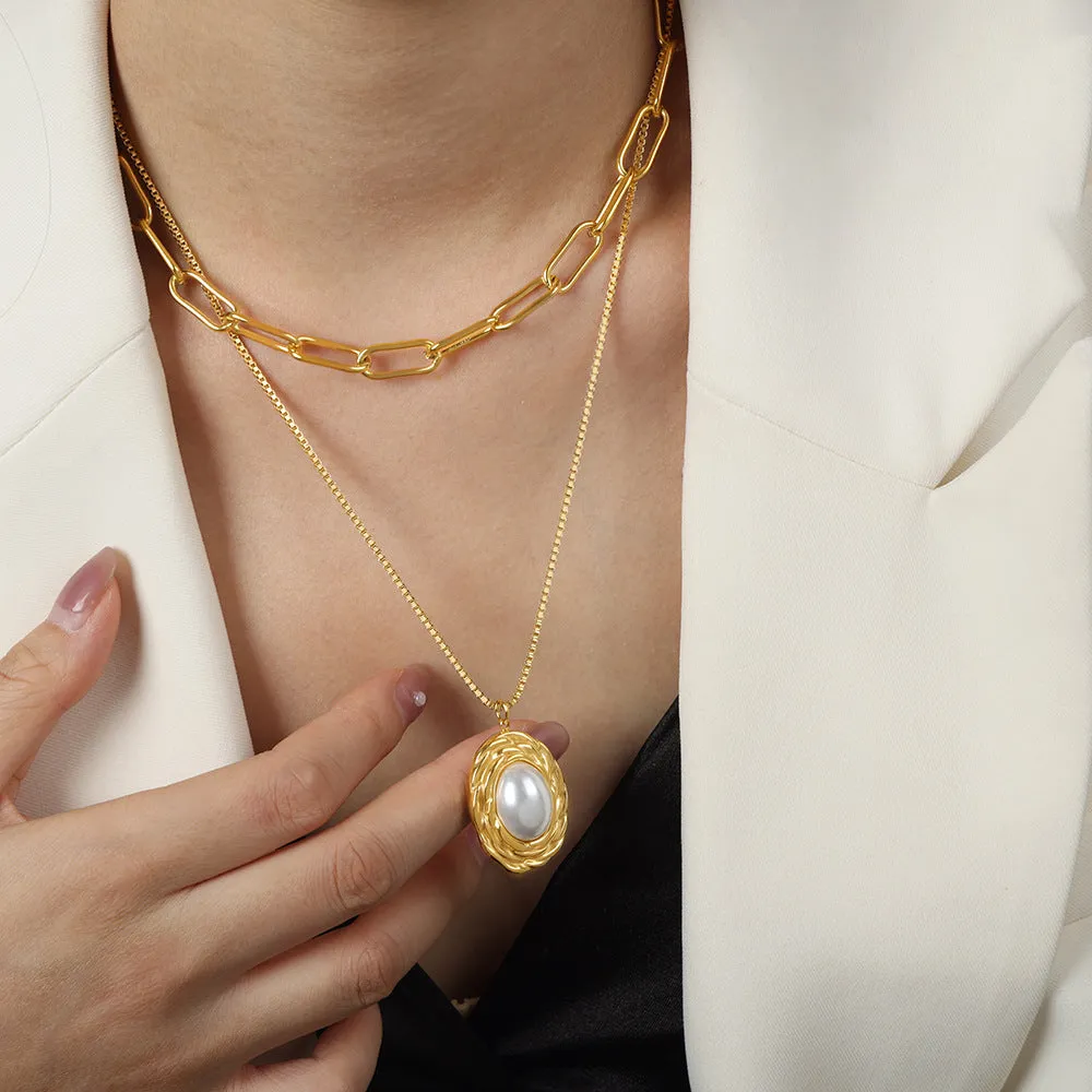 Fashion Stacked Necklaces With Mabe Pearl Pendant