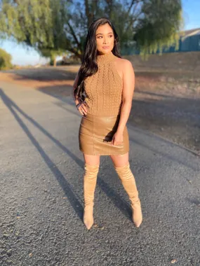 Faux Leather High Waist Mocha Mini Skirt