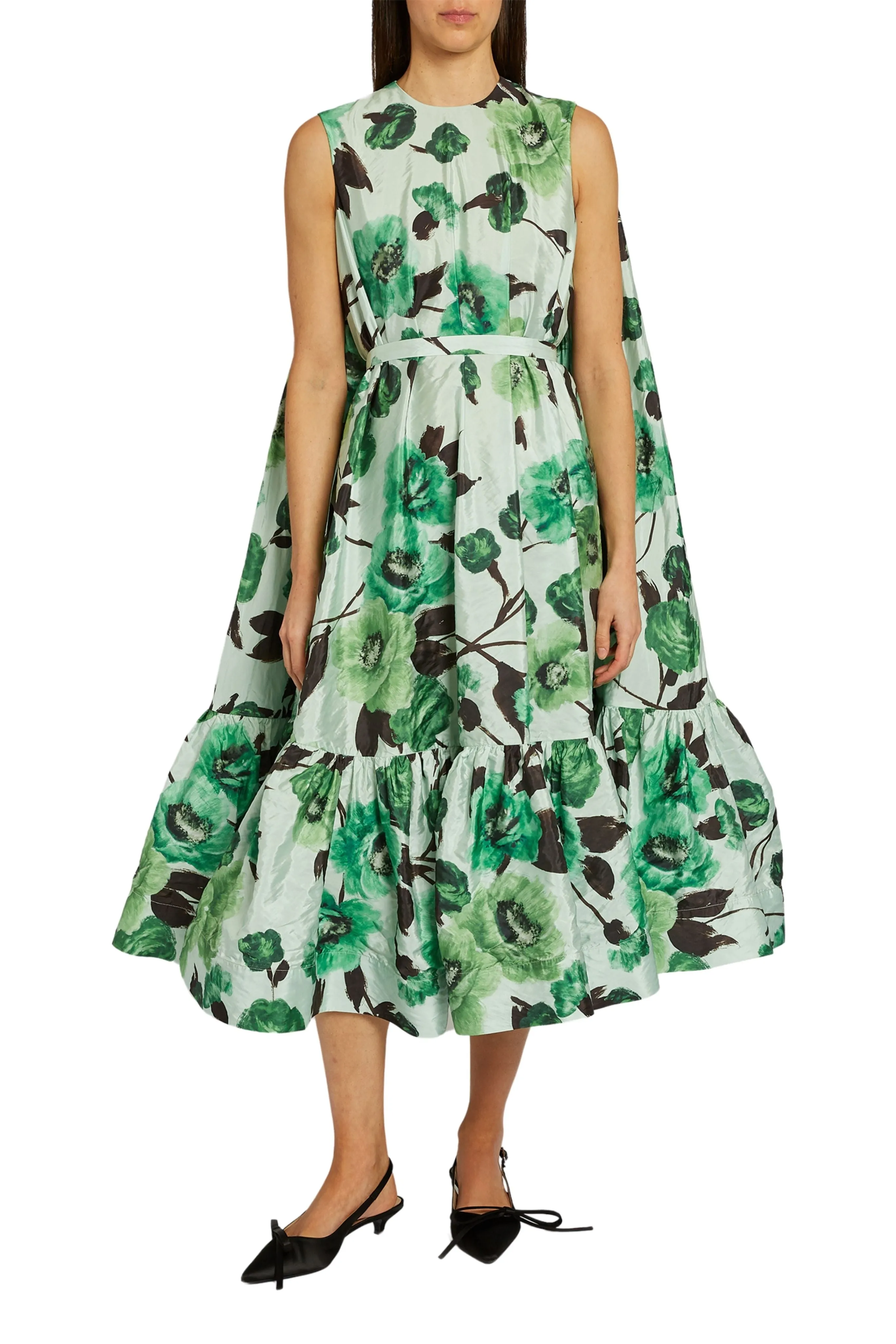 Floral Midi Dress with Cape