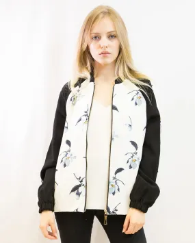 Floral Print Bomber Jacket (White floral)