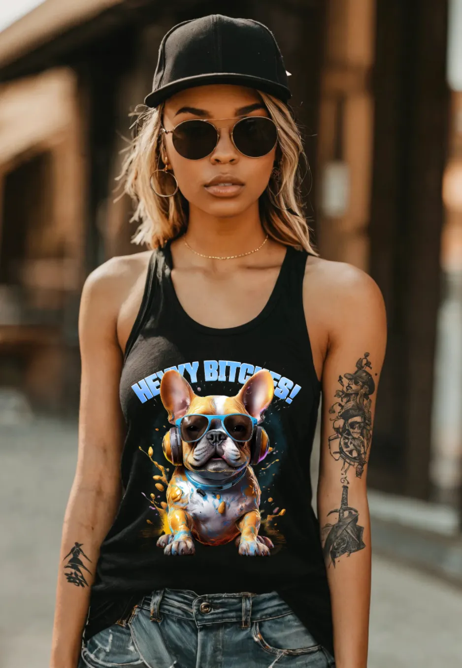 Frenchie Heyyy Bitches Work Art T-Shirts | GM TM