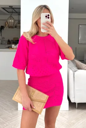 Giana hot pink crochet skirt co-ord
