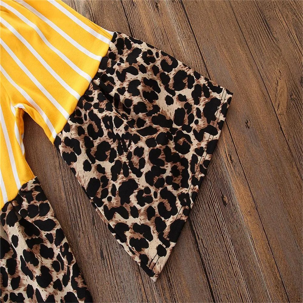 Girls Striped Leopard Printed Flared Summer Trousers Baby Outfits Girl