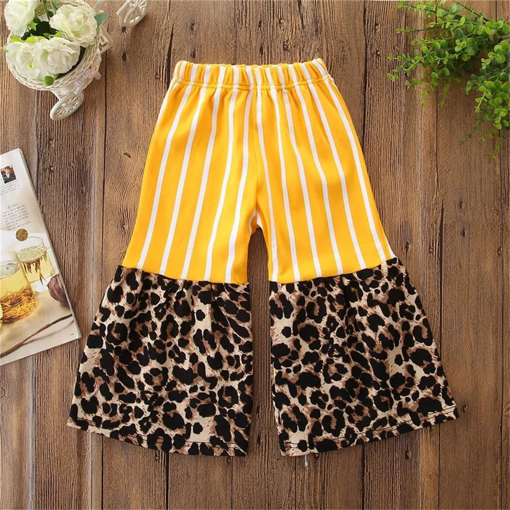 Girls Striped Leopard Printed Flared Summer Trousers Baby Outfits Girl