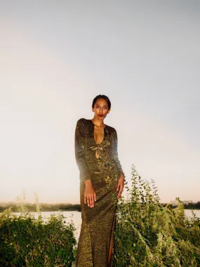 Gold Shimmer Hand Embroidered Gown