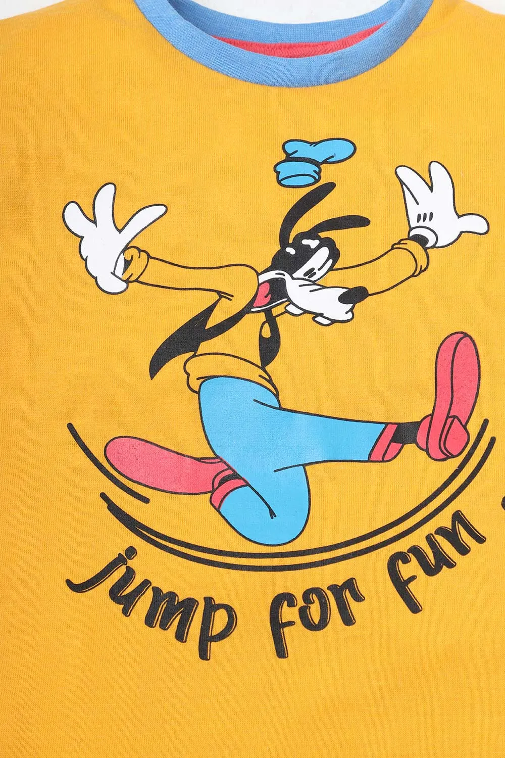 Goofy Graphic Yellow T-Shirt With Contrast Sleeves For Boys