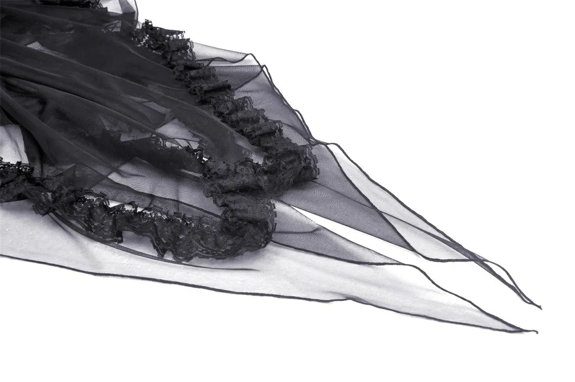 Gothic Swallowtail Dress with Lace and Layered Skirt