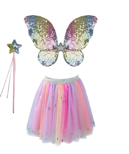 Great Pretenders - Rainbow Sequins Skirt with Wings and Wand Size 4-6