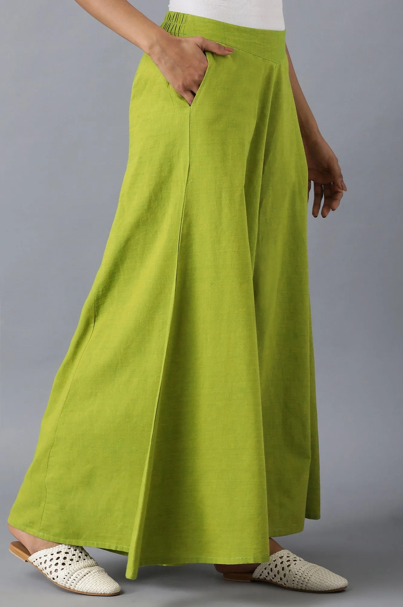 Green solid cotton palazzo