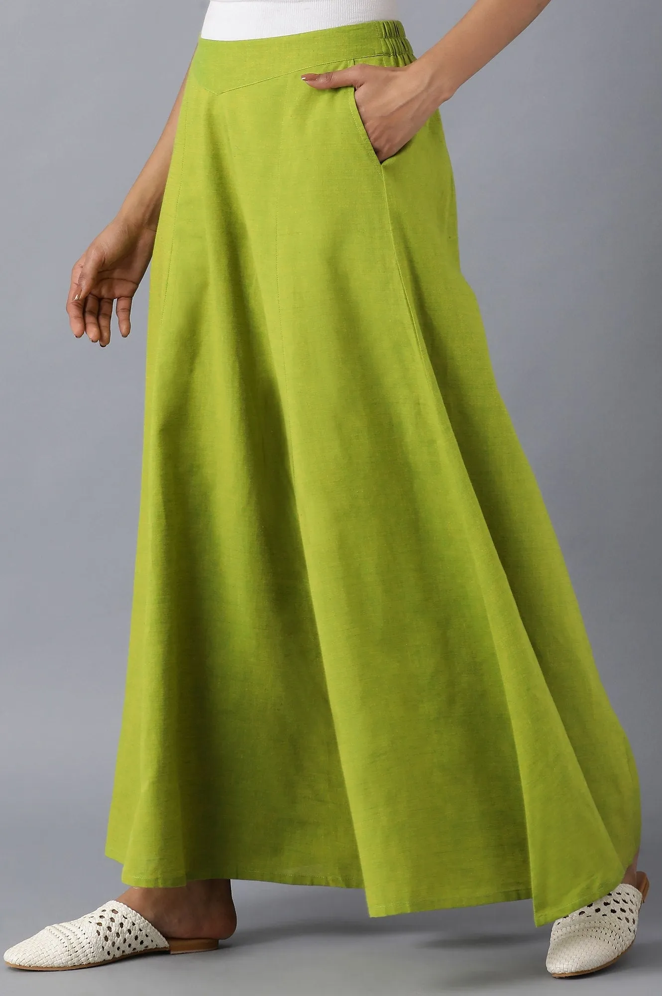 Green solid cotton palazzo