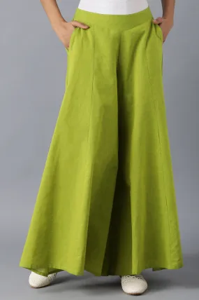 Green solid cotton palazzo