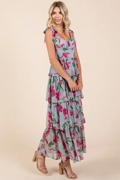 Hazel Blues® |  Mittoshop Layered Floral Sweetheart Neck Maxi Dress