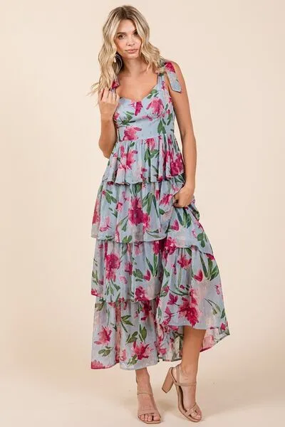 Hazel Blues® |  Mittoshop Layered Floral Sweetheart Neck Maxi Dress
