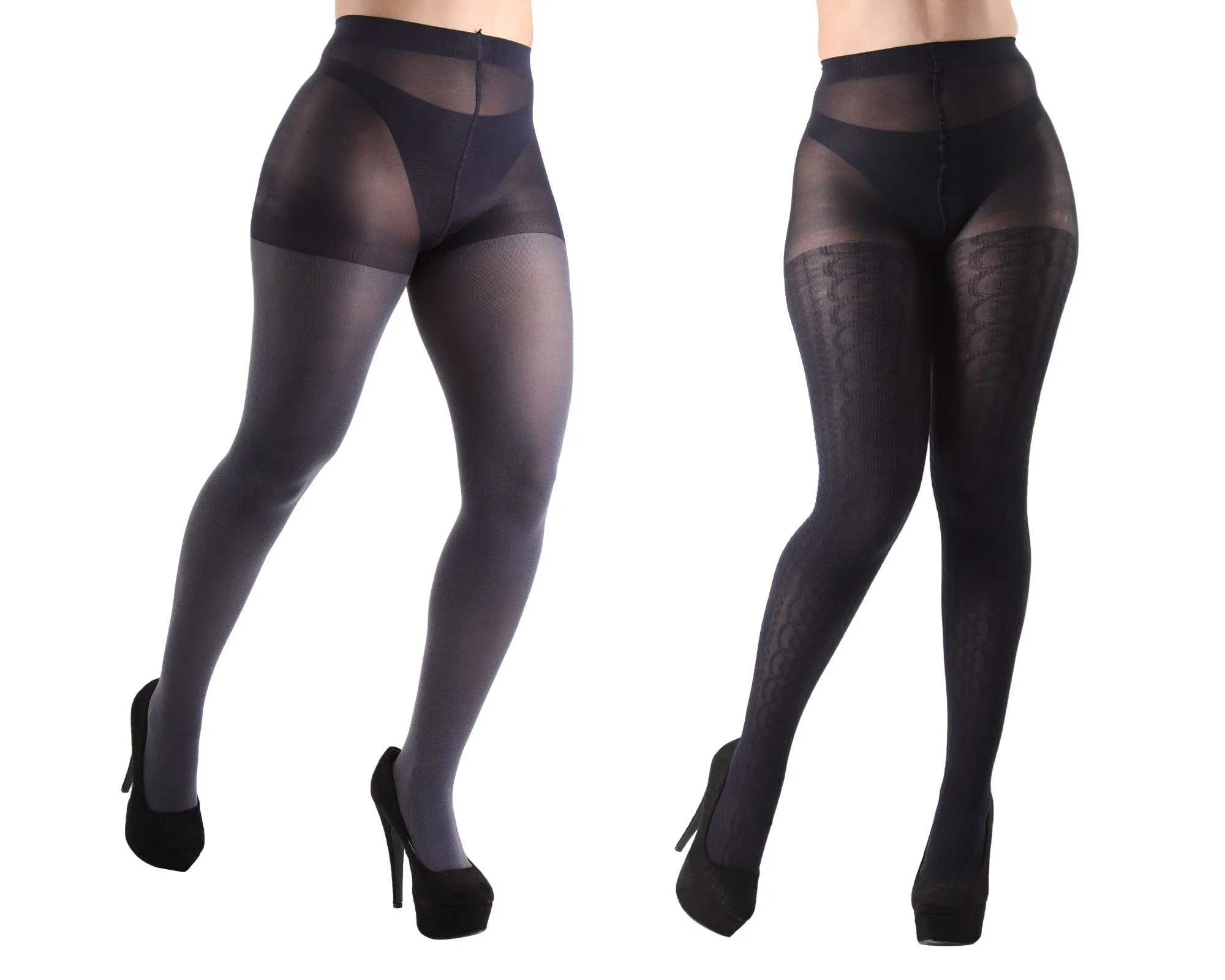 Heather/Solid Control Top Tights 2 Pack