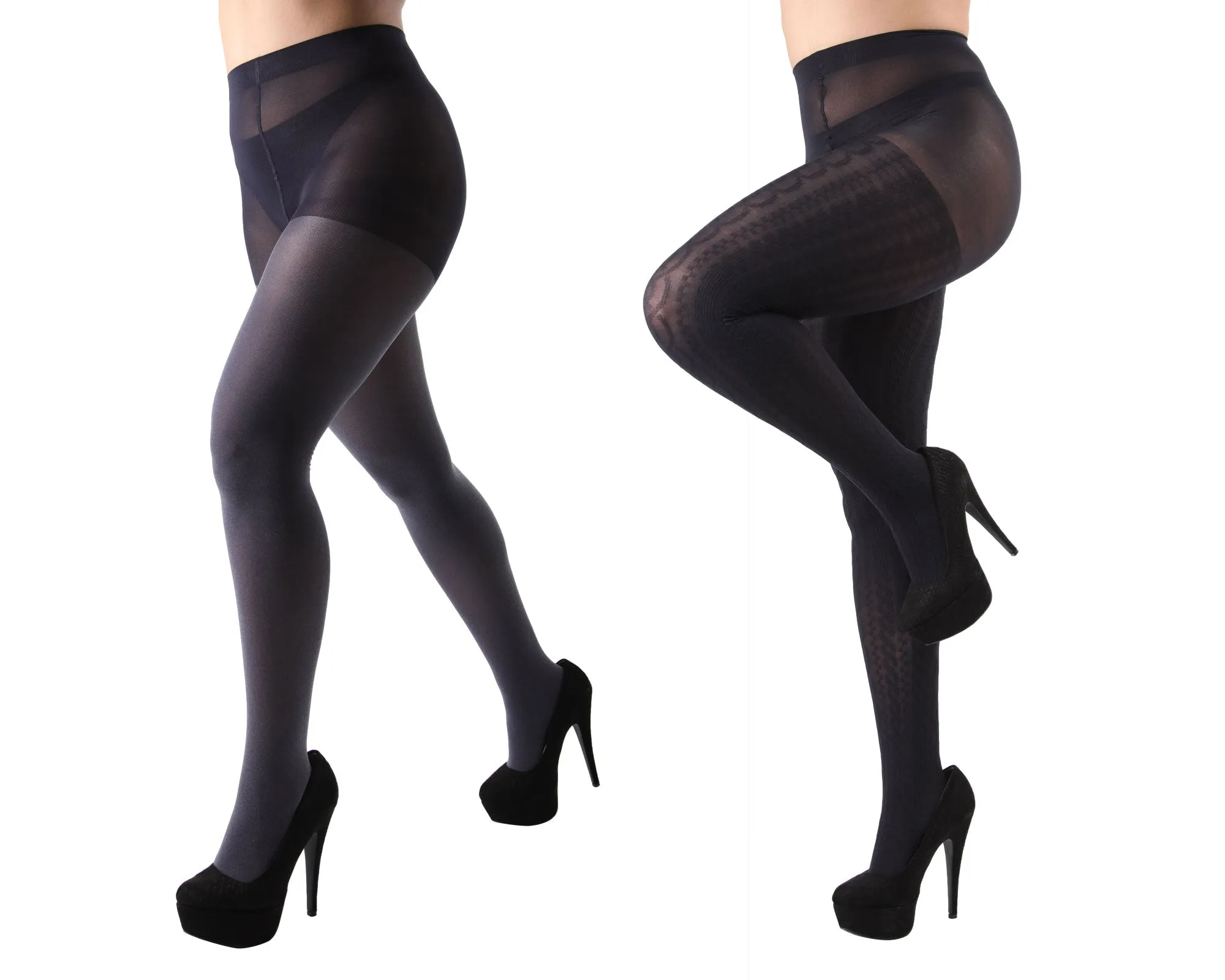 Heather/Solid Control Top Tights 2 Pack